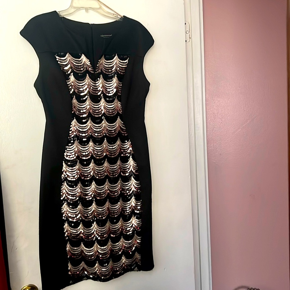 Tri-Colored Sequins and Black Dress